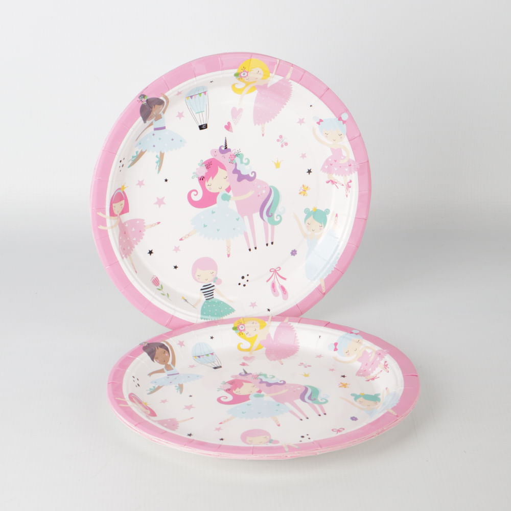 Plato De Papel Princesas 23 Cm - 10 Unidades