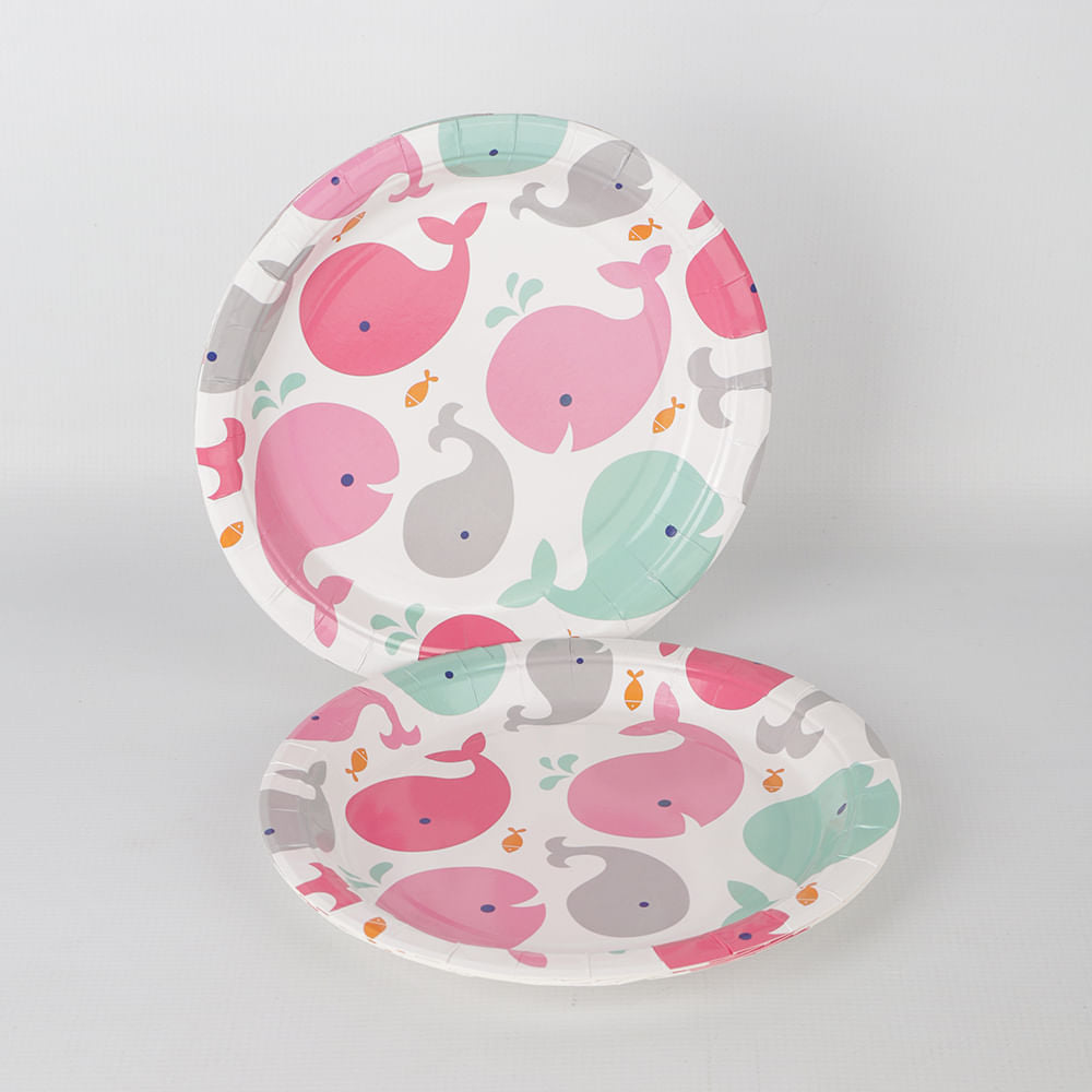 Plato De Papel 10 Unidades Serie Ballenas 23 Cm