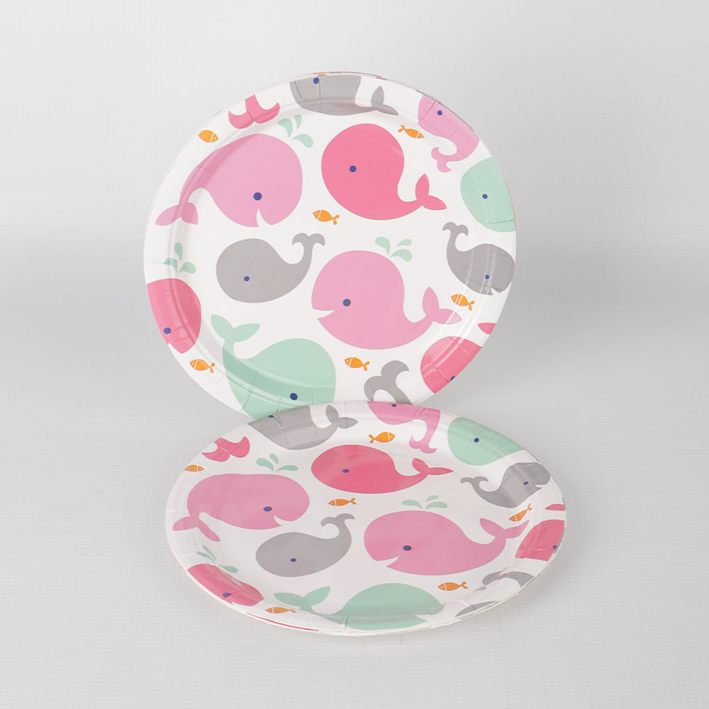 Plato De Papel 10 Unidades Serie Ballenas 18 Cm
