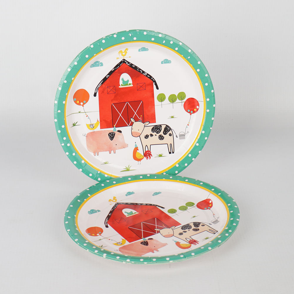 Plato De Papel 10 Unidades Serie Granja 18 Cm
