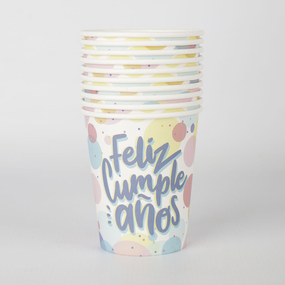 Vasos De Papel Feliz Cumple - 10 Unidades