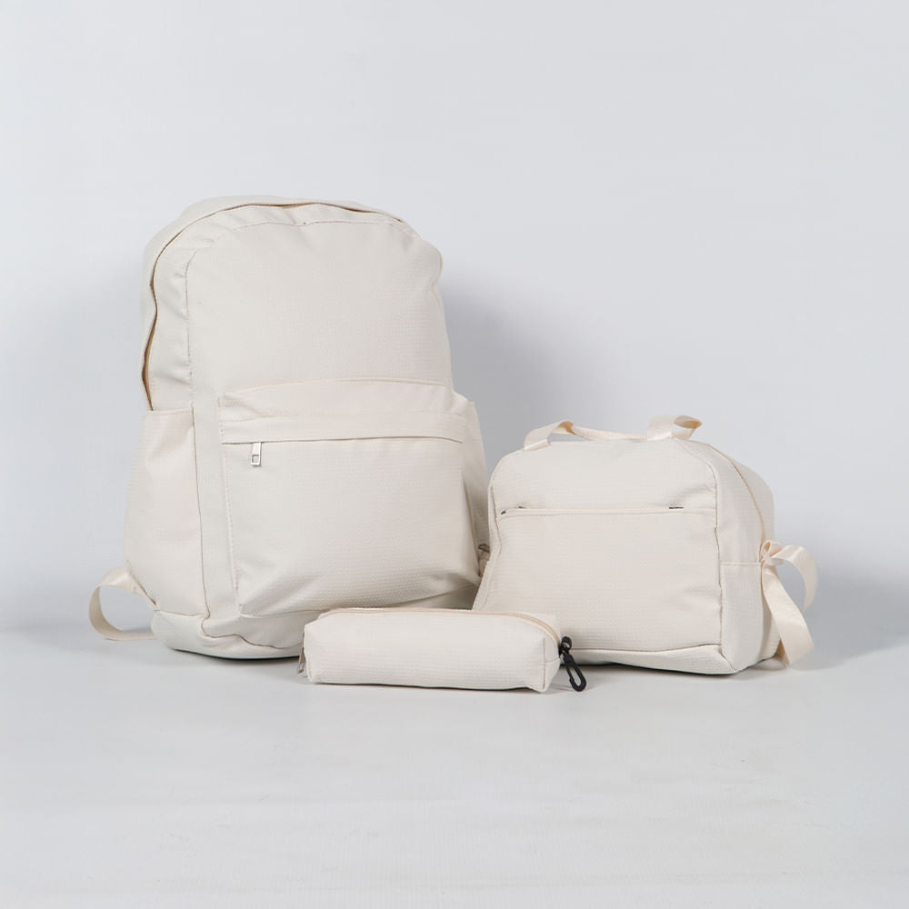 Set Mochila, Cartuchera y Lonchera Beige