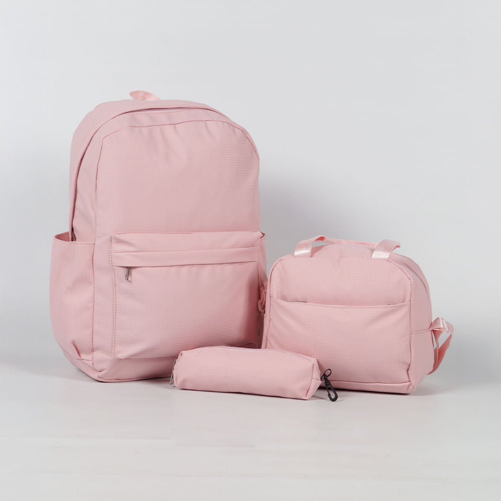 Set Mochila, Cartuchera y Lonchera Rosa