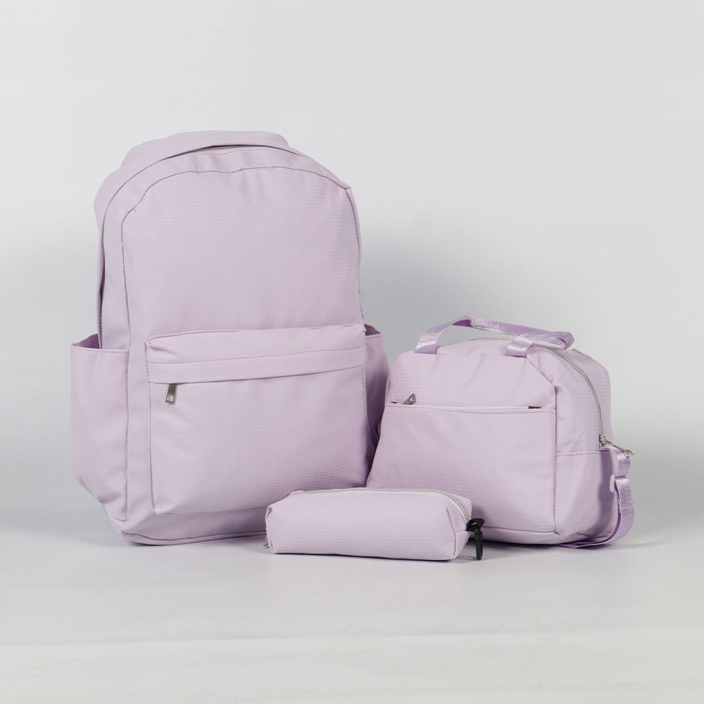 Set Mochila, Cartuchera y Lonchera Lila