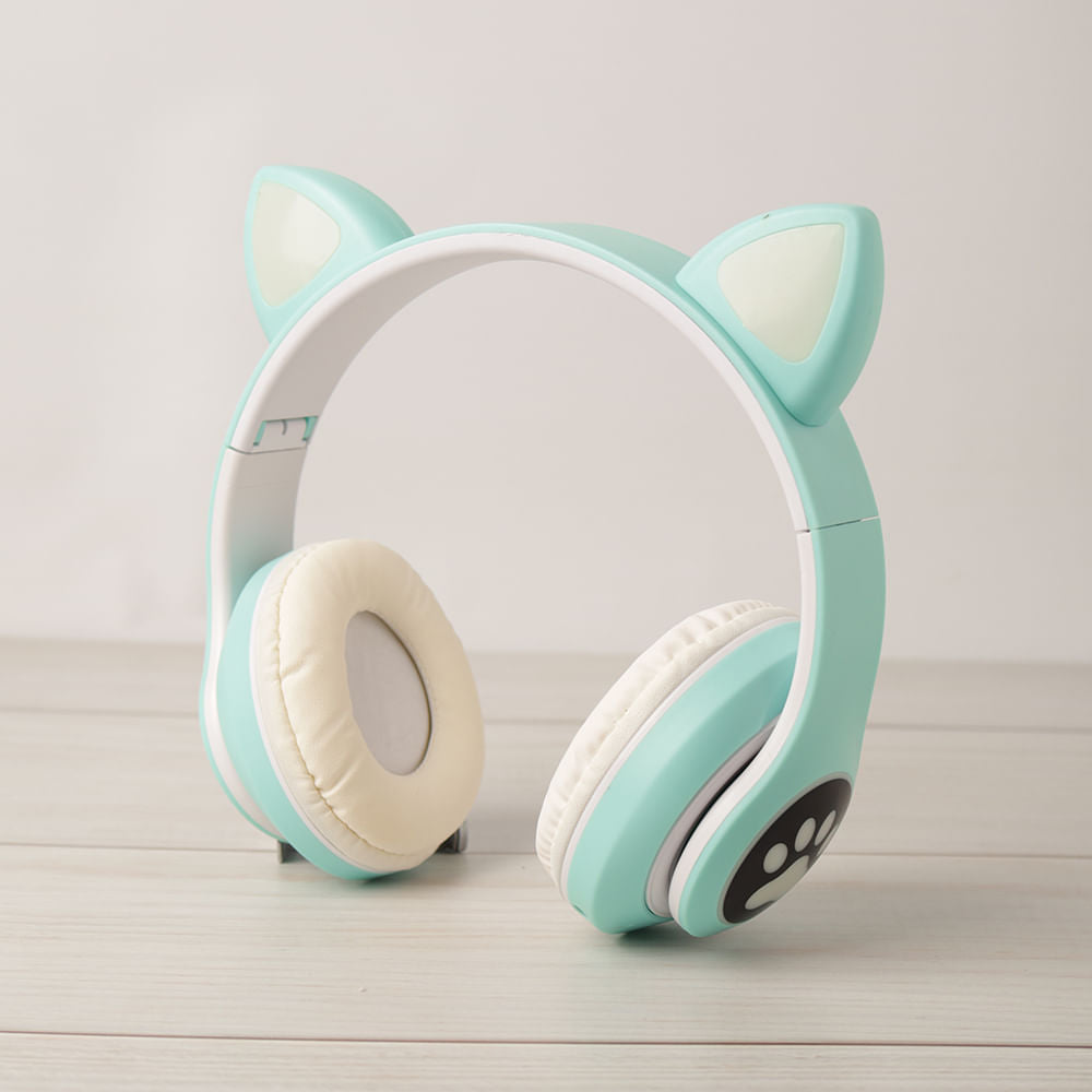 Audífonos Bluetooth Orejas de Gato Celeste