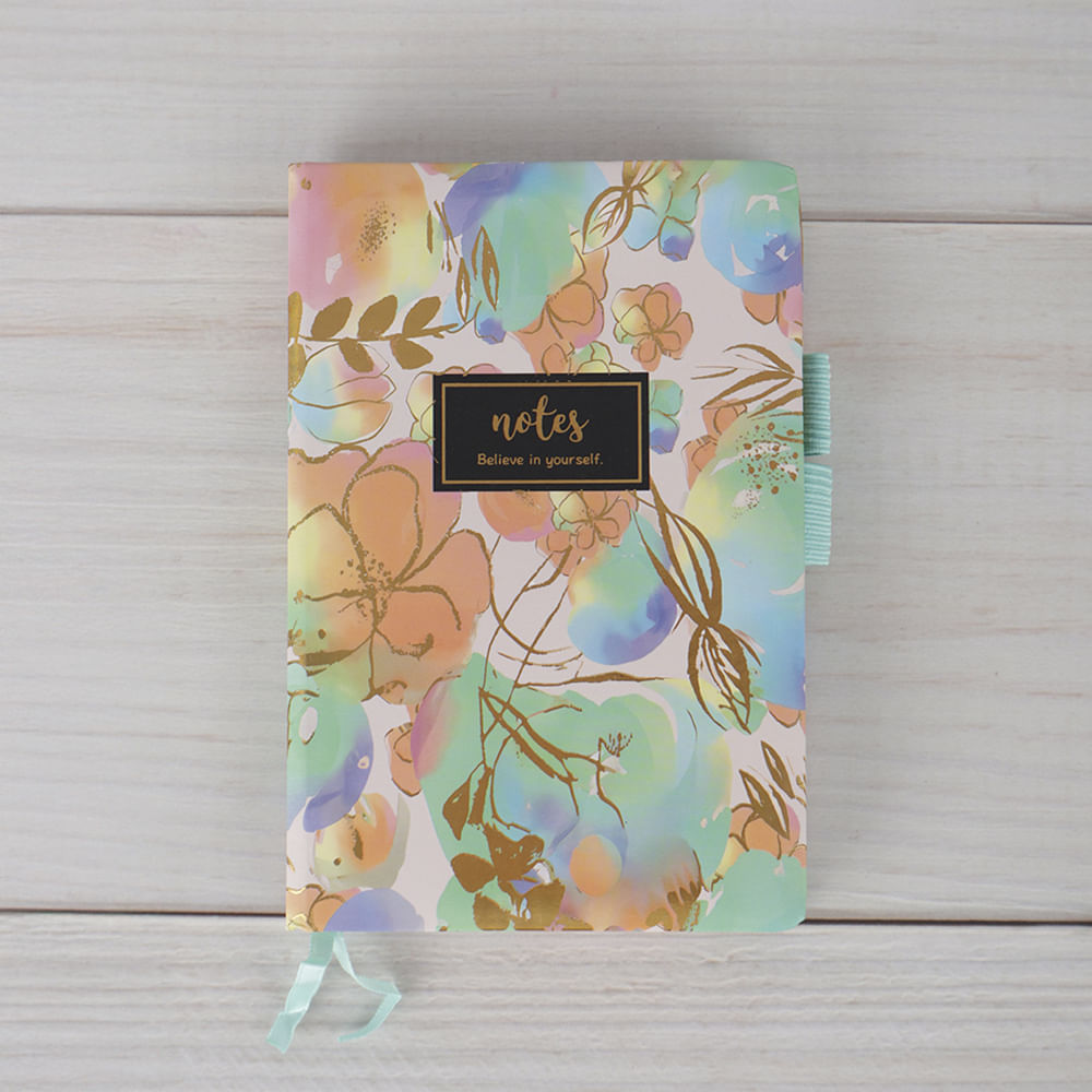 Cuaderno C6  Flores Con Dorado