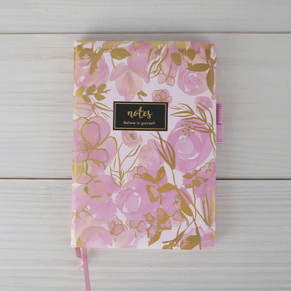 Cuaderno A5  Flores Con Dorado