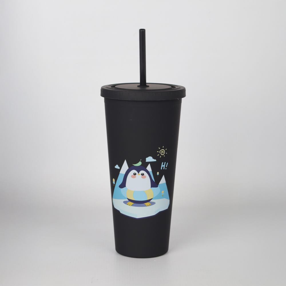 Vaso con Sorbete Diseño Pingüino Negro