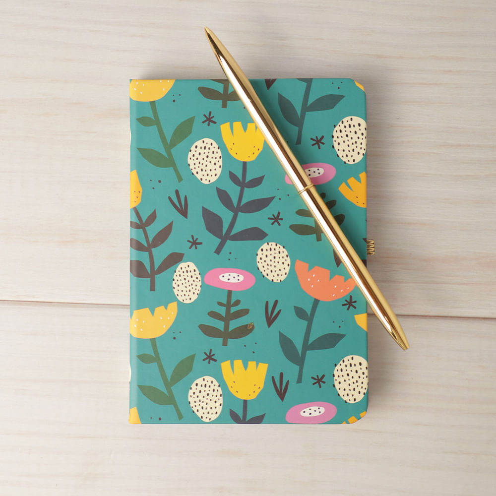 Cuaderno A6 Floreado y Lapicero