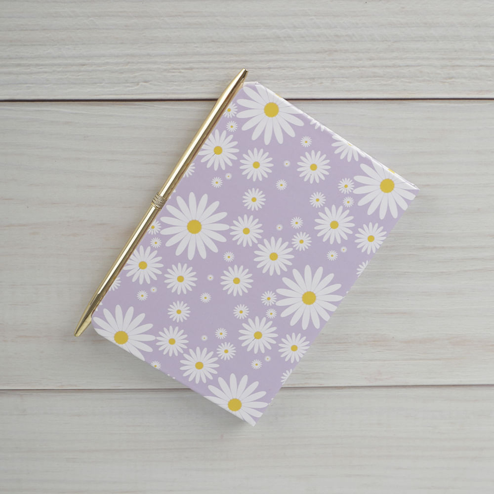 Cuaderno A6 Margaritas + Lapicero Dorado