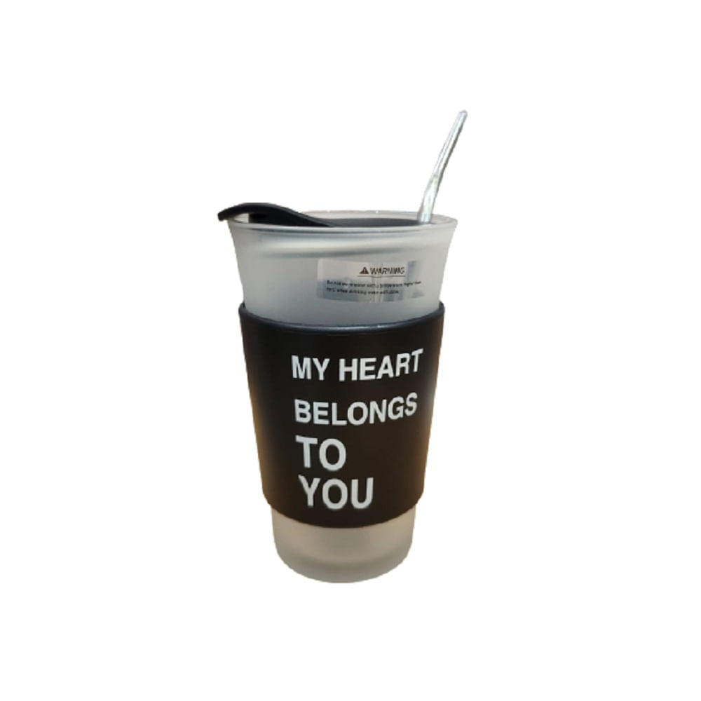 Glass Tumbler With Lid & Straw 400 Ml Black
