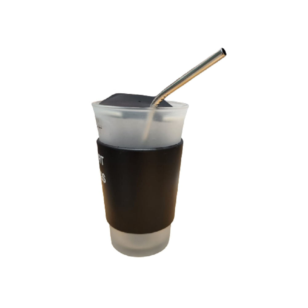 Glass Tumbler With Lid & Straw 400 Ml Black