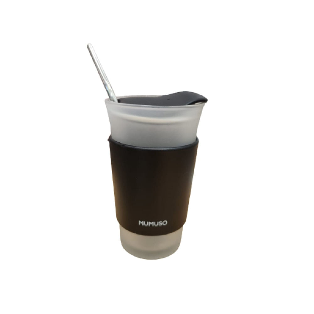 Glass Tumbler With Lid & Straw 400 Ml Black